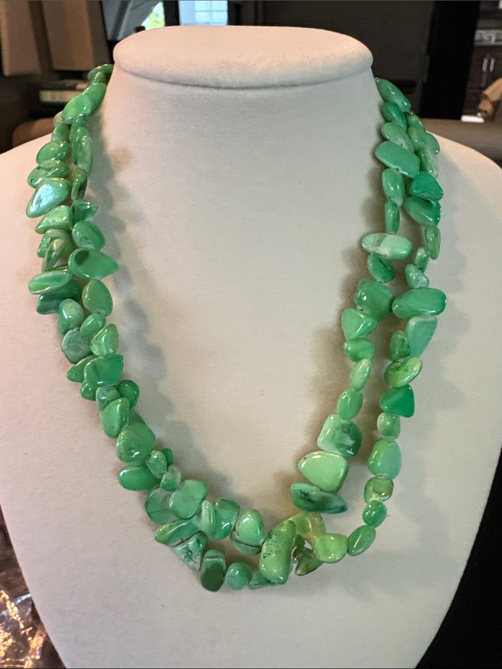 Double-Strand Green Jade Necklace
